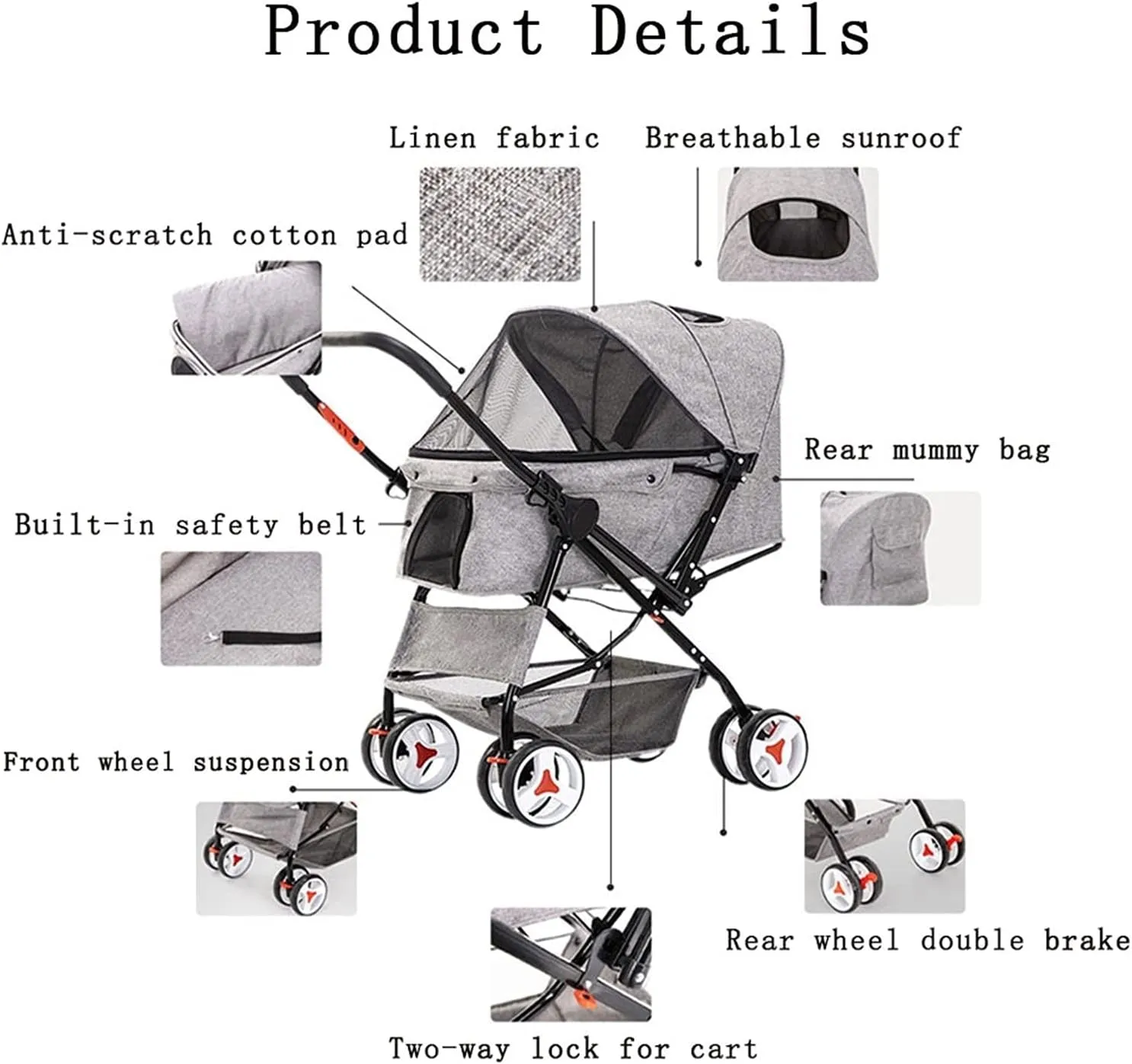 Dog Strollers for Medium Small Dogs 4 Wheel Cat/Dog Stroller Cheap Easy One-Hand Fold Reversible Push Handle Pet Stroller Puppy & Kitten Carrier with Stroller (Blue)