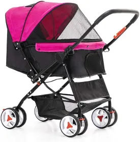 Dog Trolley Cat/Dog Stroller Easy Onehand Fold 4 Wheel Dog Strollers for Medium Small Dogs Reversible Push Handle Pet Stroller Puppy & Kitten Carrier Extended