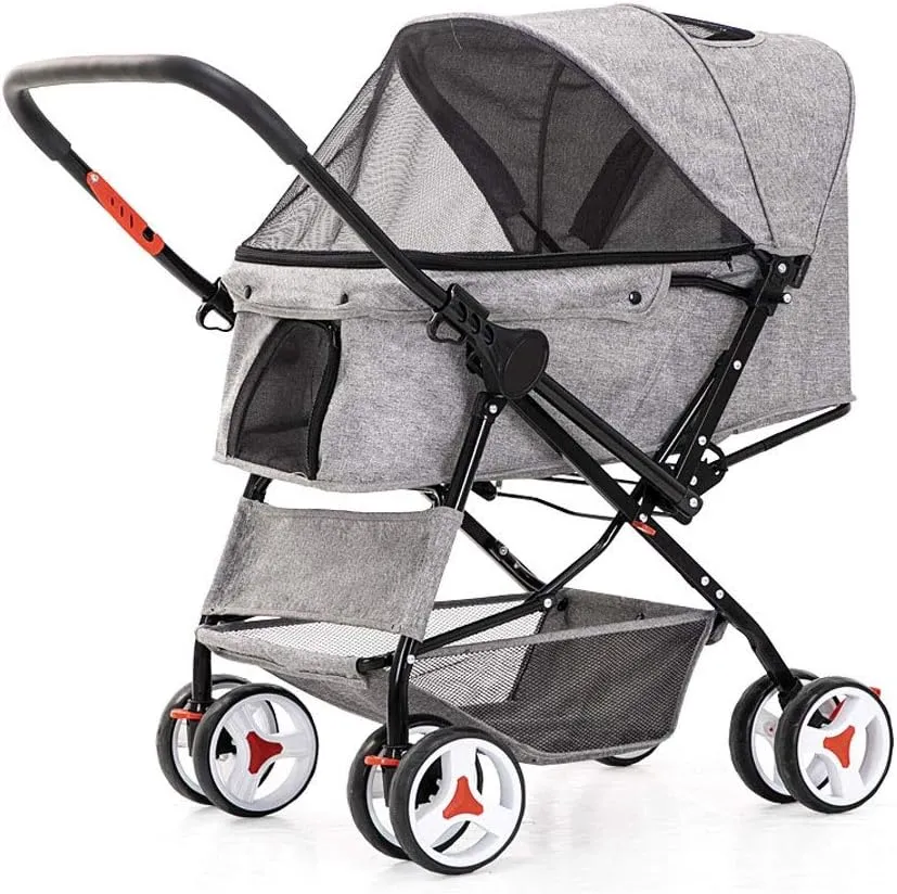 Dog Trolley4 Wheel Dog Strollers for Medium Small Dogs Cat/Dog Stroller Easy Onehand Fold Reversible Push Handle Pet Stroller Puppy & Kitten Carrier Extended