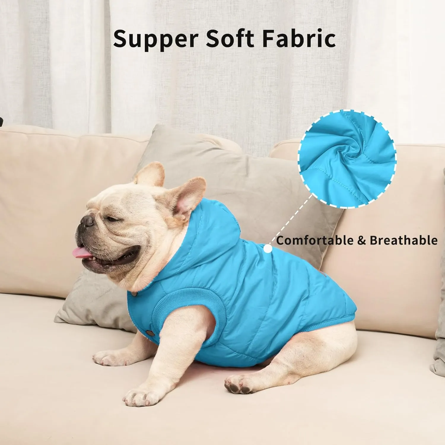 Fleece Lining Extra Warm Dog Hoodie in Winter for Small Dogs Jacket Puppy Coats with Hooded,Light Blue M
