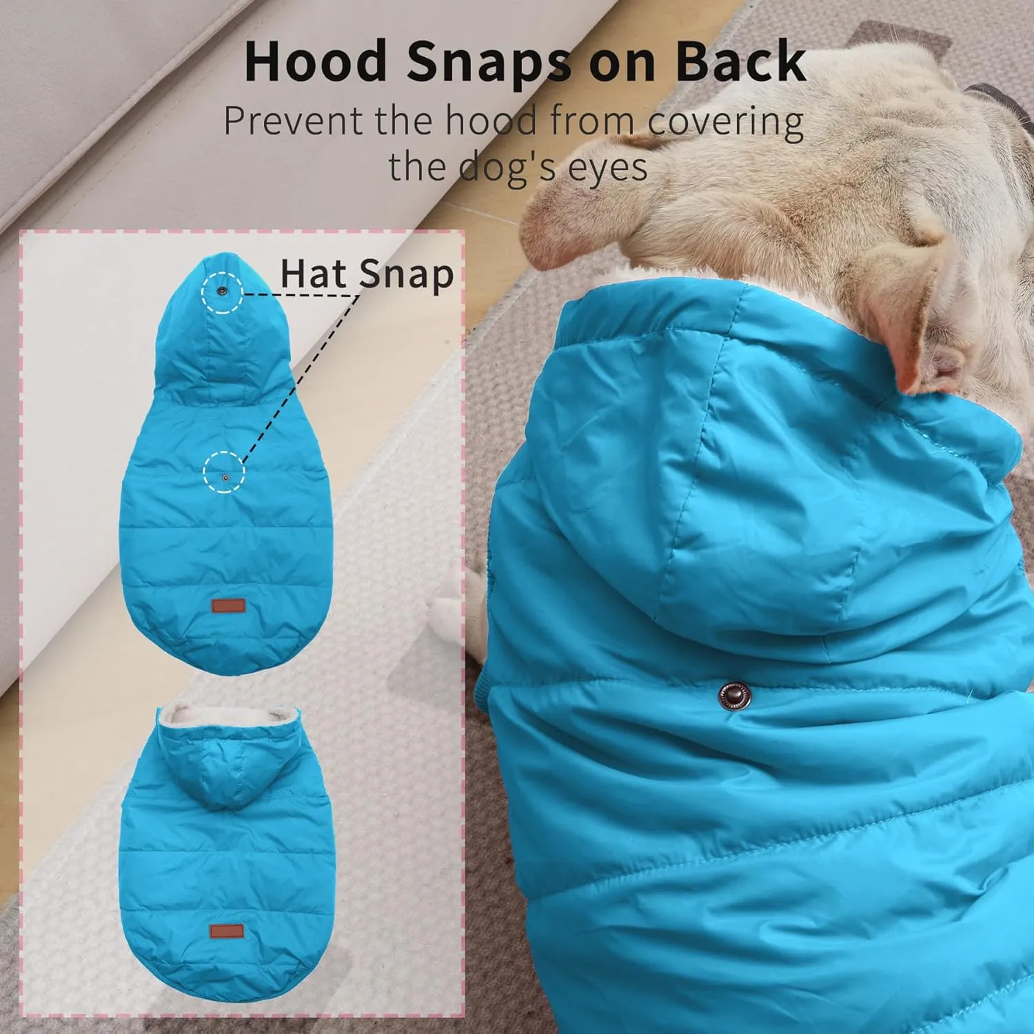 Fleece Lining Extra Warm Dog Hoodie in Winter for Small Dogs Jacket Puppy Coats with Hooded,Light Blue M