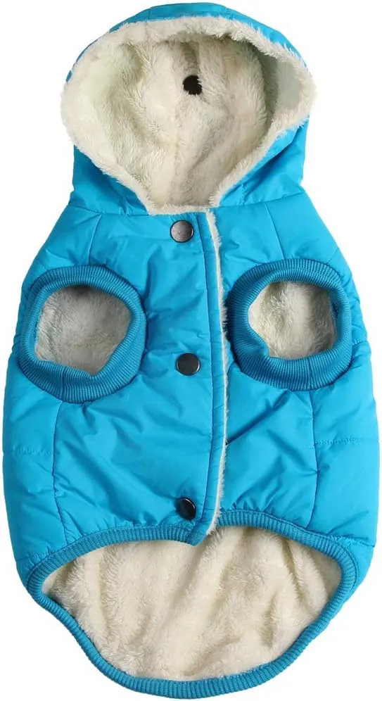 Fleece Lining Extra Warm Dog Hoodie in Winter for Small Dogs Jacket Puppy Coats with Hooded,Light Blue M