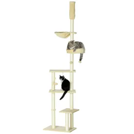 Floor to Ceiling Cat Tree 6-Tier Play Tower Climbing Activity CenterWith Scratching Post Platforms Adjustable Height Beige