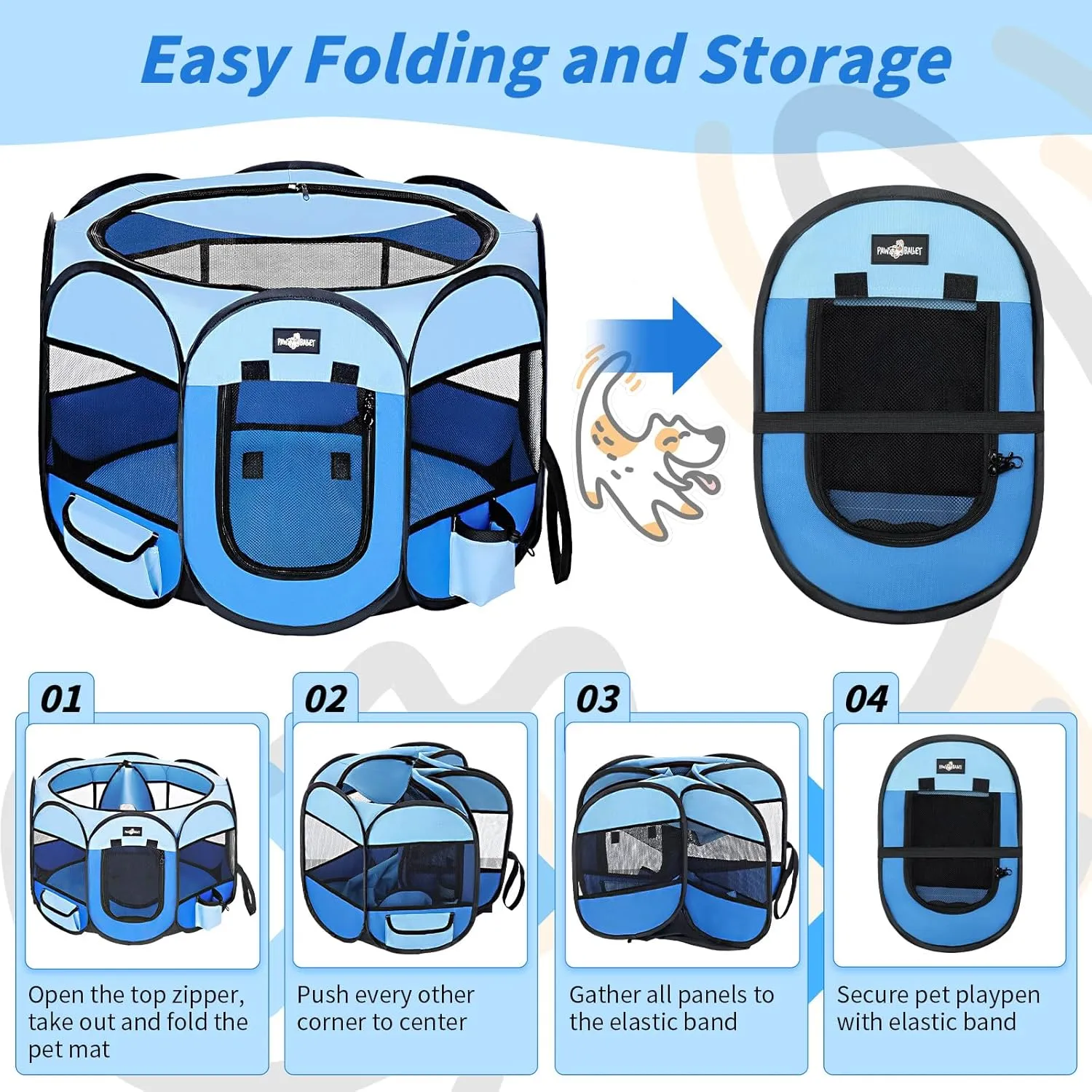 Foldable Pet Cat Playpen, Portable Pet Dog Playp en for Small Dog Cat, Puppy Kitten Pen with Free Carrying Case & Waterproof Pad, Pop up Pet Playpen for Indoor Outdoor Use