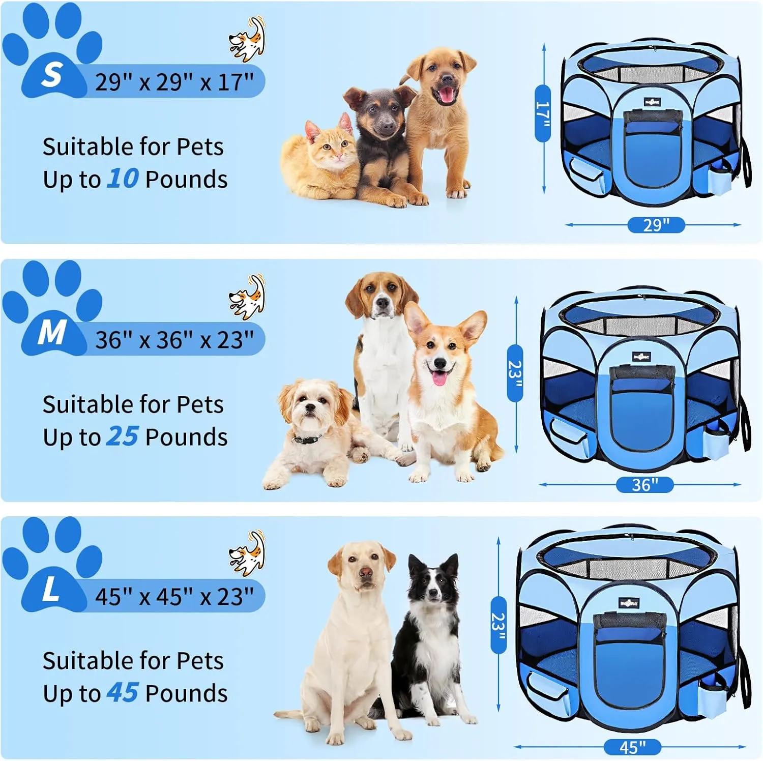 Foldable Pet Cat Playpen, Portable Pet Dog Playp en for Small Dog Cat, Puppy Kitten Pen with Free Carrying Case & Waterproof Pad, Pop up Pet Playpen for Indoor Outdoor Use