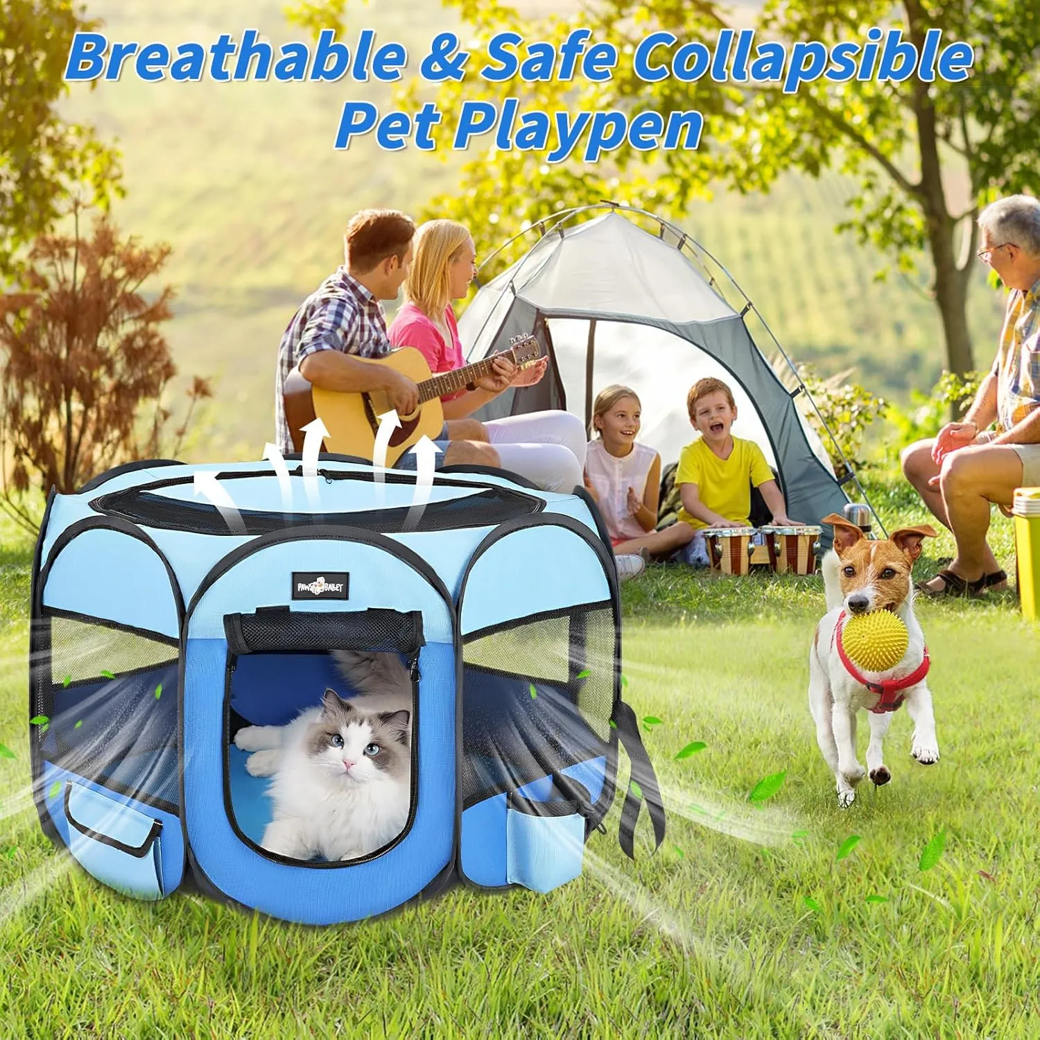 Foldable Pet Cat Playpen, Portable Pet Dog Playp en for Small Dog Cat, Puppy Kitten Pen with Free Carrying Case & Waterproof Pad, Pop up Pet Playpen for Indoor Outdoor Use