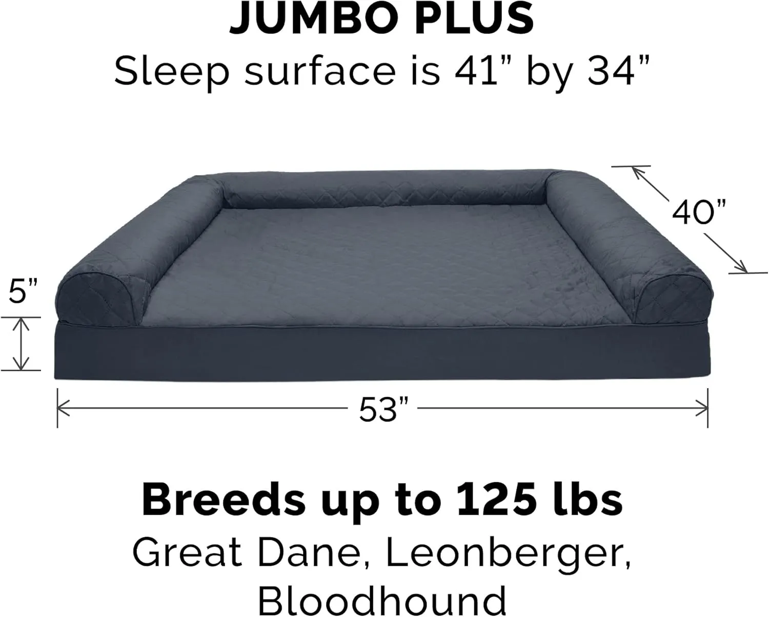 Furhaven Cooling Gel Dog Bed for Large Dogs w/ Removable Bolsters & Washable Cover, For Dogs Up to 125 lbs - Quilted Sofa - Iron Gray, Jumbo Plus/XXL