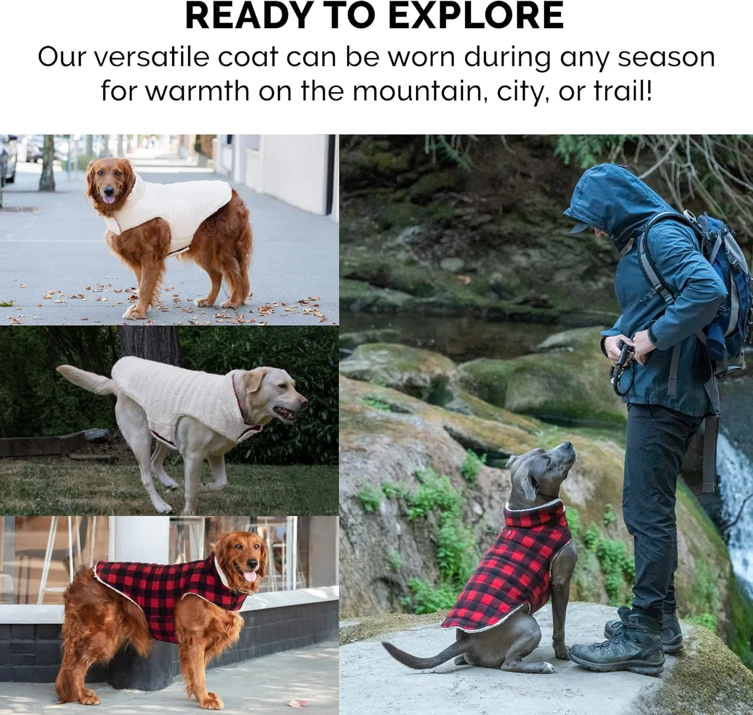 Furhaven Reversible XS Dog Coat, Washable & Insulating w/ Leash Access - Sherpa & Plaid Fleece Flex-Fit Jacket - Cream/Red, Extra Small