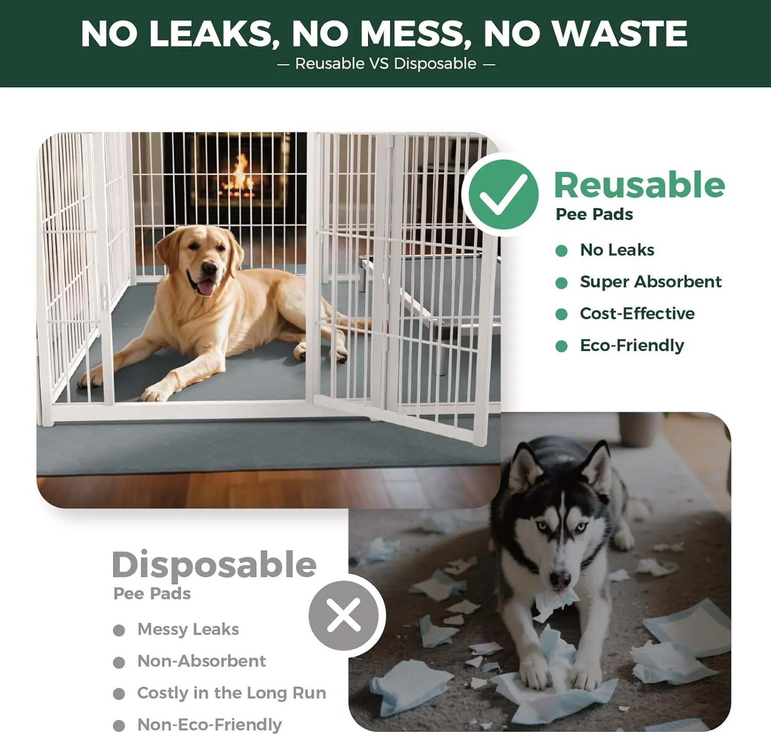 FXW Washable Pee Pads for Dogs, Reusable Puppy Training Pads with Super Absorbent, Made for FXW Rollick/Homeplus 32inch 8 Panels Dog Playpen, Square, 71'' x 71'', 1 Pack, Grey (Playpen not Included)