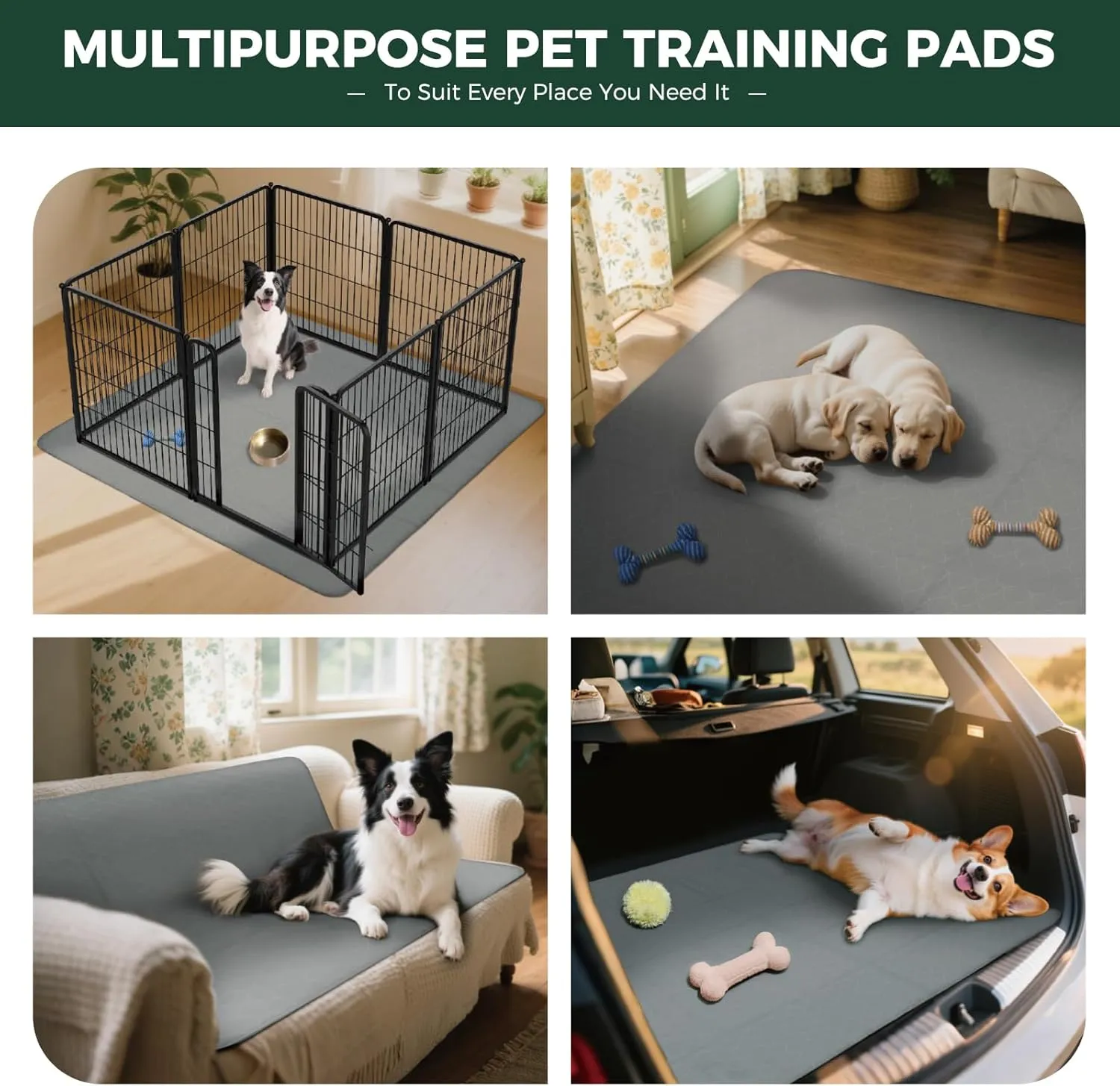 FXW Washable Pee Pads for Dogs, Reusable Puppy Training Pads with Super Absorbent, Made for FXW Rollick/Homeplus 32inch 8 Panels Dog Playpen, Square, 71'' x 71'', 1 Pack, Grey (Playpen not Included)