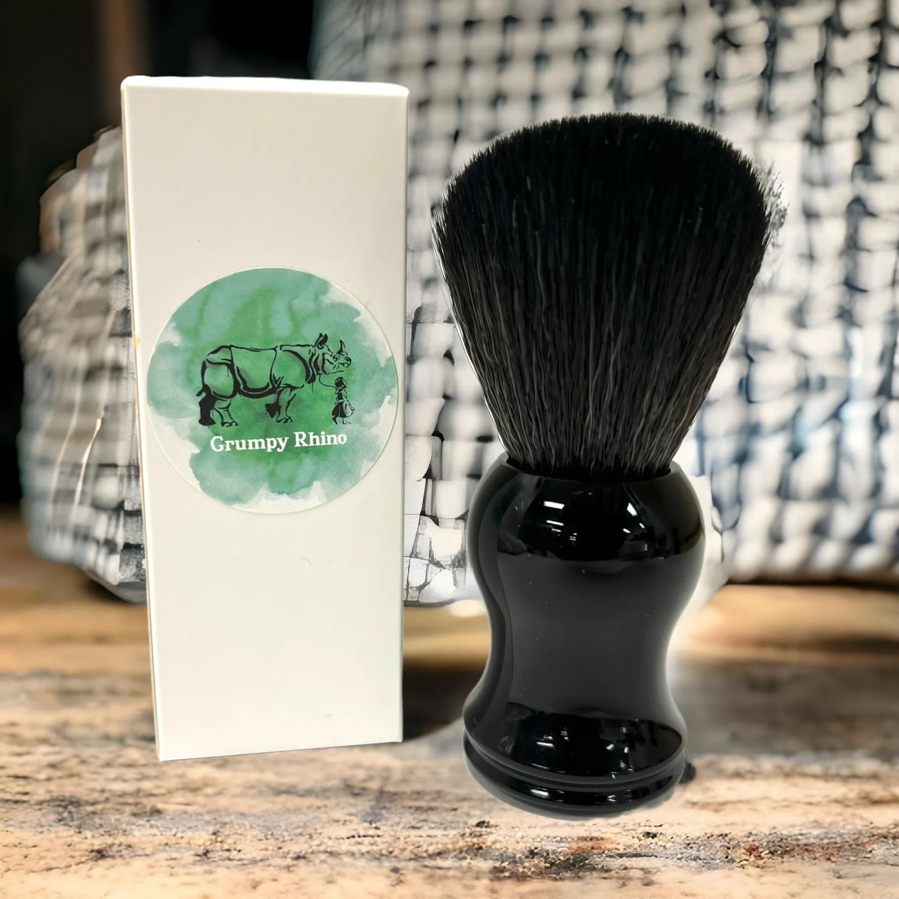 Grumpy Rhino Synthetic Bristle Shaving Brush, Black Resin Handle