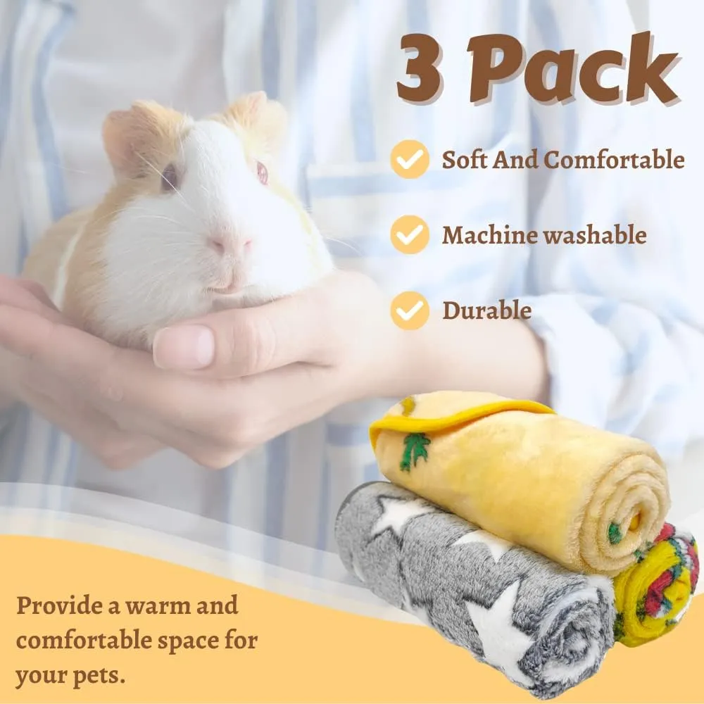 Guinea Pig Blanket (3 Pack) Ultra Soft Pet Fleece Blankets Warm Sleep Mat Flannel Sofa Cover for Dog Cat Hamster Rabbit Fluffy(S)