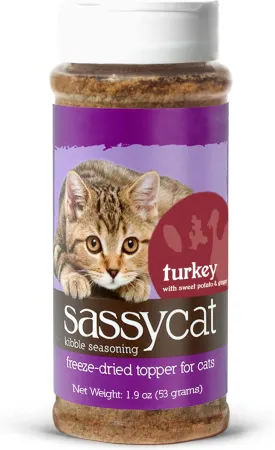Herbsmith Sassy Cat Kibble Seasoning  Freeze Dried Turkey  Cat Food Topper for Picky Eaters  Turkey, Sweet Potato, Ginger