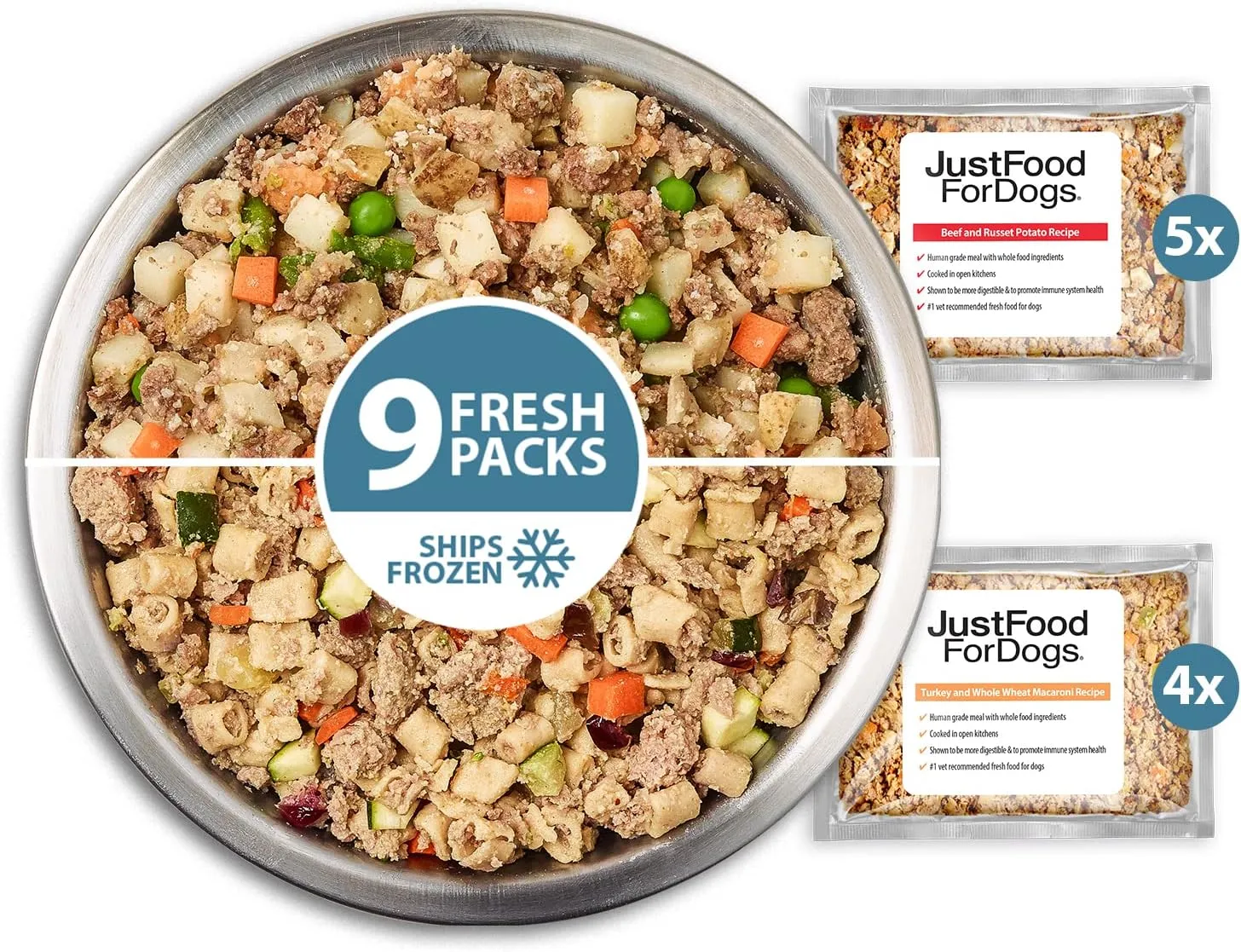 JustFoodForDogs Frozen Fresh Dog Food Topper Starter Pack, Beef & Turkey Human Grade Dog Food Recipes, 5.5 oz (Pack of 9)