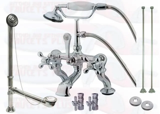 Kingston Brass CCK416T1 Clawfoot Tub Faucet Kit With Drain, Supplies & Stops - Polished Chrome