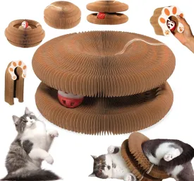 Kitty Kurlz Cat Toy, Magic Organ Cat Scratch Board, Foldable Cat Accordion Toy, Interactive Scratch Pad with Toy Bell Ball, Magic Organ Scratching Board