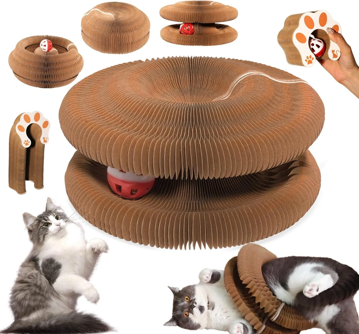 Kitty Kurlz Cat Toy, Magic Organ Cat Scratch Board, Foldable Cat Accordion Toy, Interactive Scratch Pad with Toy Bell Ball, Magic Organ Scratching Board
