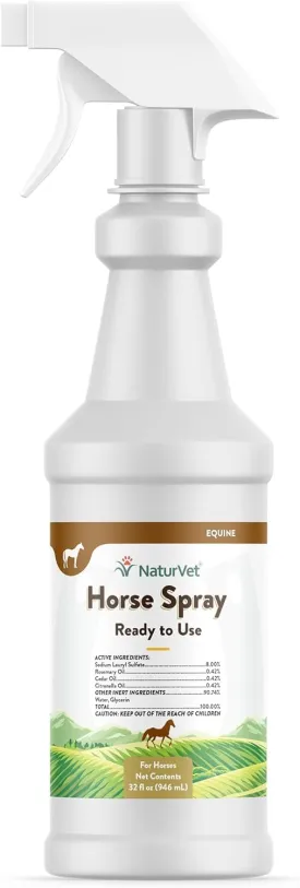 NaturVet Natural Horse Spray for Flies  for Horses Coat, Legs, Shoulders & Neck  Includes Citronella, Rosemary, Cedar Oils  Herbal Fragrance for Horses  32 Oz.