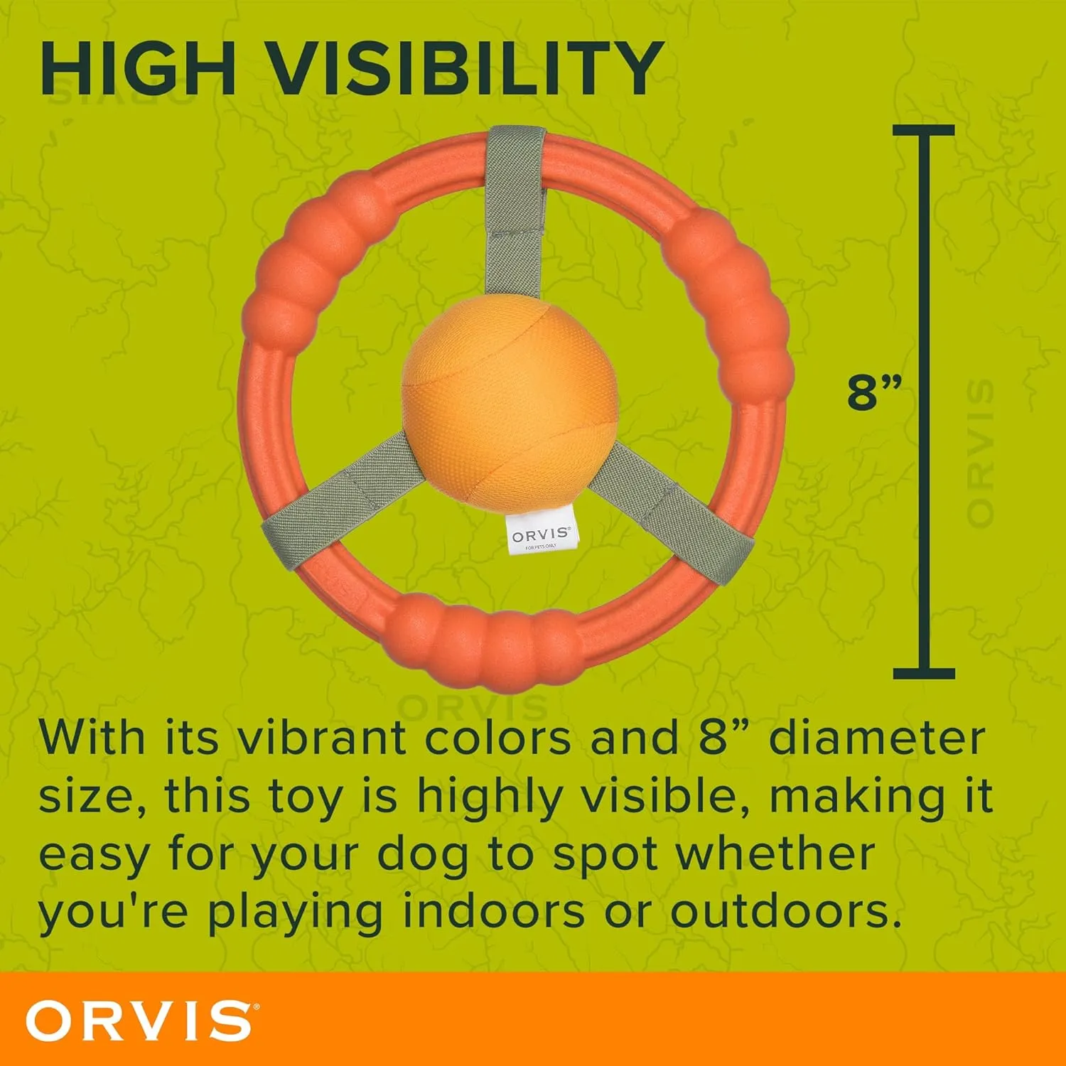 Orvis Dog Whitewater Toss Ring Floating Fetch Toy and Chew; High Visibility Wheel Shaped Frisbee Dog Toy - Floats in Water, Quick Dry, Easy to Clean, Squeaky Toy for Large Dogs, Aggressive Chewers