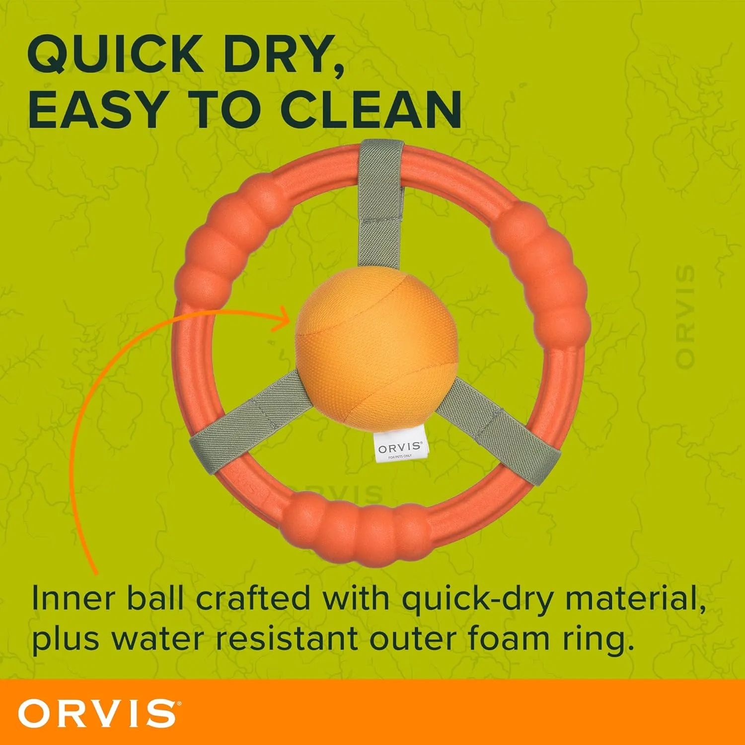 Orvis Dog Whitewater Toss Ring Floating Fetch Toy and Chew; High Visibility Wheel Shaped Frisbee Dog Toy - Floats in Water, Quick Dry, Easy to Clean, Squeaky Toy for Large Dogs, Aggressive Chewers