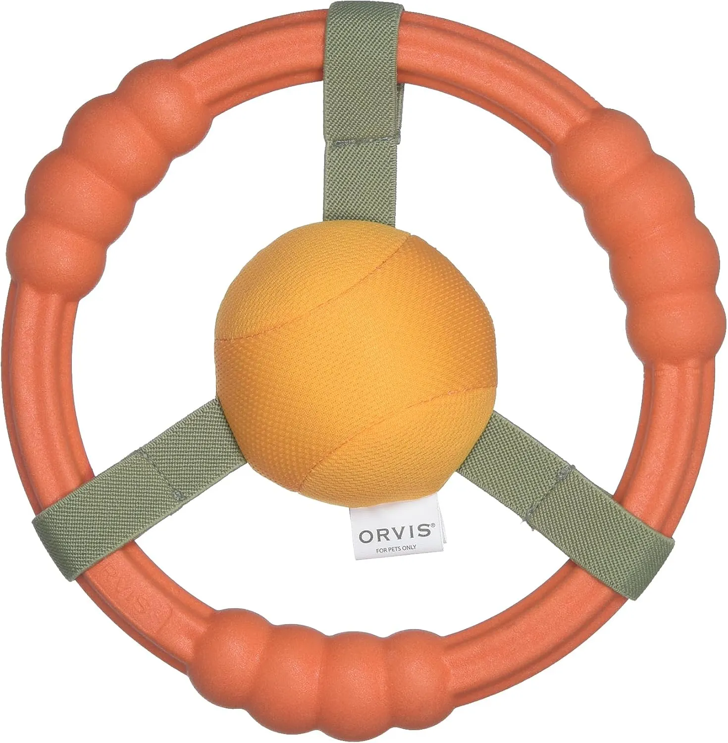 Orvis Dog Whitewater Toss Ring Floating Fetch Toy and Chew; High Visibility Wheel Shaped Frisbee Dog Toy - Floats in Water, Quick Dry, Easy to Clean, Squeaky Toy for Large Dogs, Aggressive Chewers