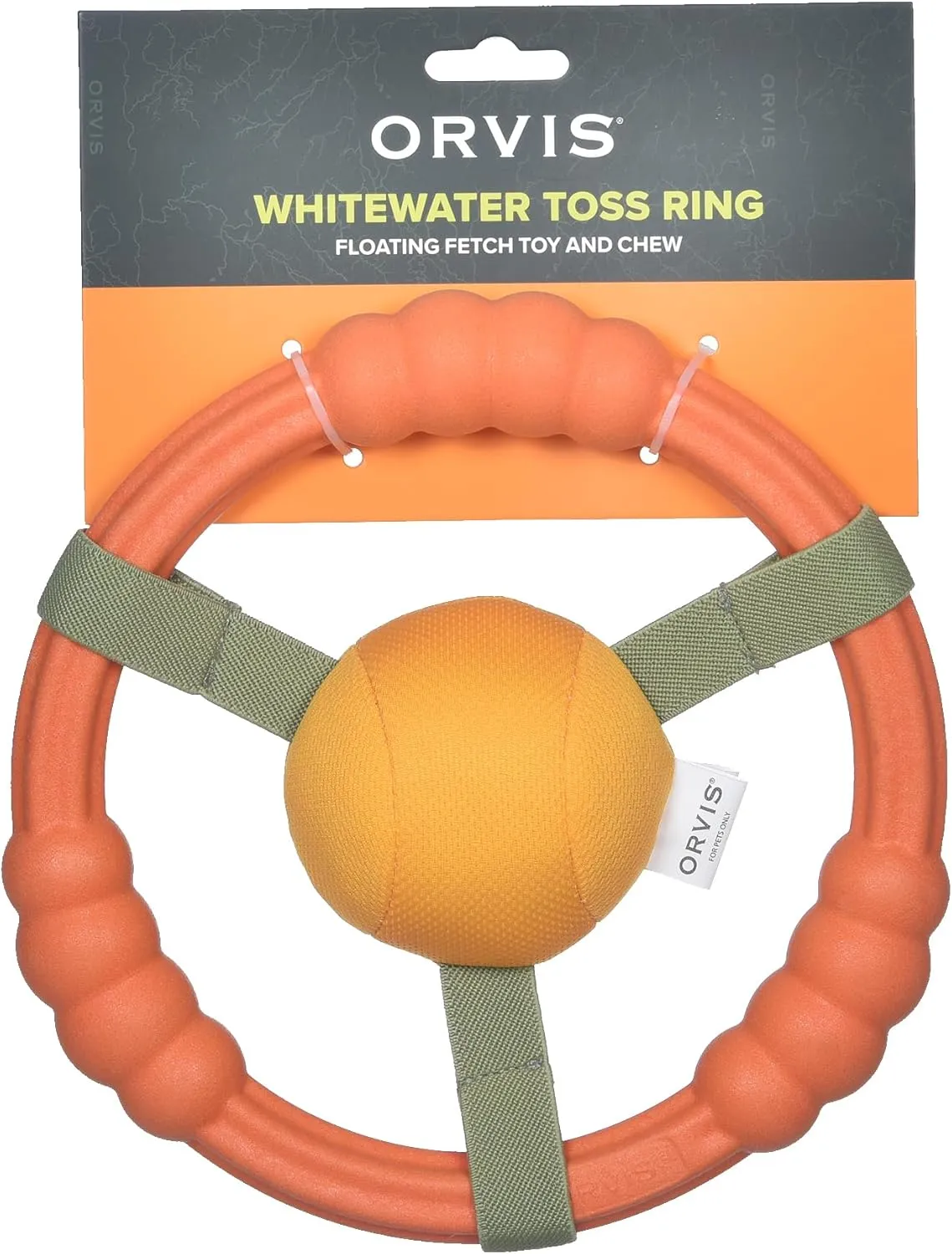 Orvis Dog Whitewater Toss Ring Floating Fetch Toy and Chew; High Visibility Wheel Shaped Frisbee Dog Toy - Floats in Water, Quick Dry, Easy to Clean, Squeaky Toy for Large Dogs, Aggressive Chewers