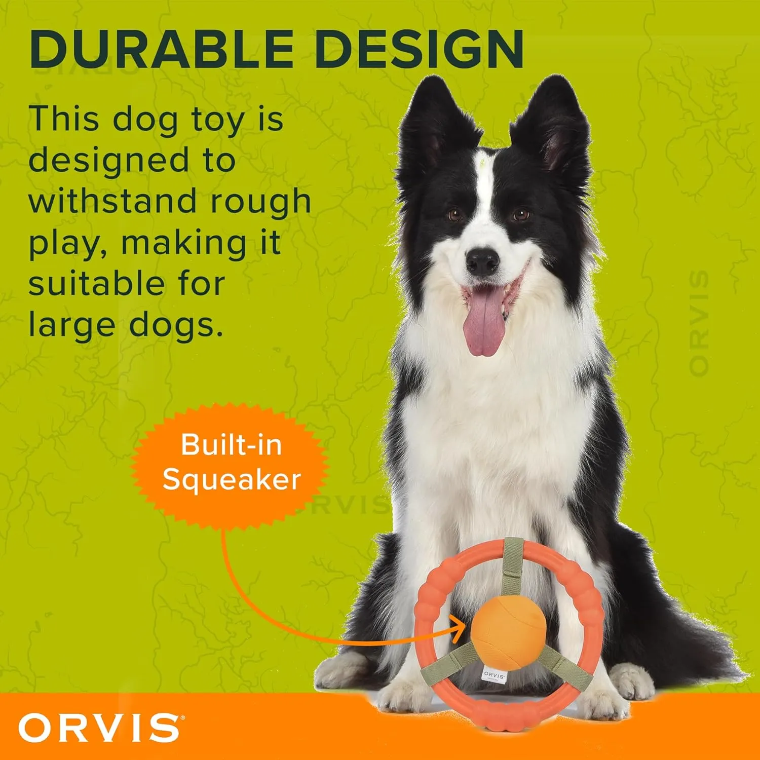 Orvis Dog Whitewater Toss Ring Floating Fetch Toy and Chew; High Visibility Wheel Shaped Frisbee Dog Toy - Floats in Water, Quick Dry, Easy to Clean, Squeaky Toy for Large Dogs, Aggressive Chewers