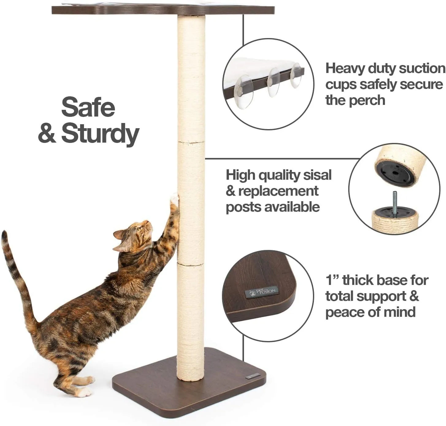 PetFusion Ultimate Cat Window Climbing Perch 45 Tall (Tree Sisal Scratching Posts, Modern Design Simply Suctions to Window. (EASY TO ASSEMBLE)