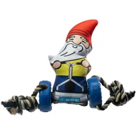 Pronk! Pets Garden Gnome with Reel Lawn Mower 12-Inch Durable Soft Plush Squeaky Rope Dog Toy