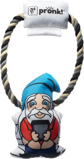 Pronk! Pets Gnome Cellphone on Toilet Funny 13-Inch Durable Soft Plush Squeaky Rope Dog Toy