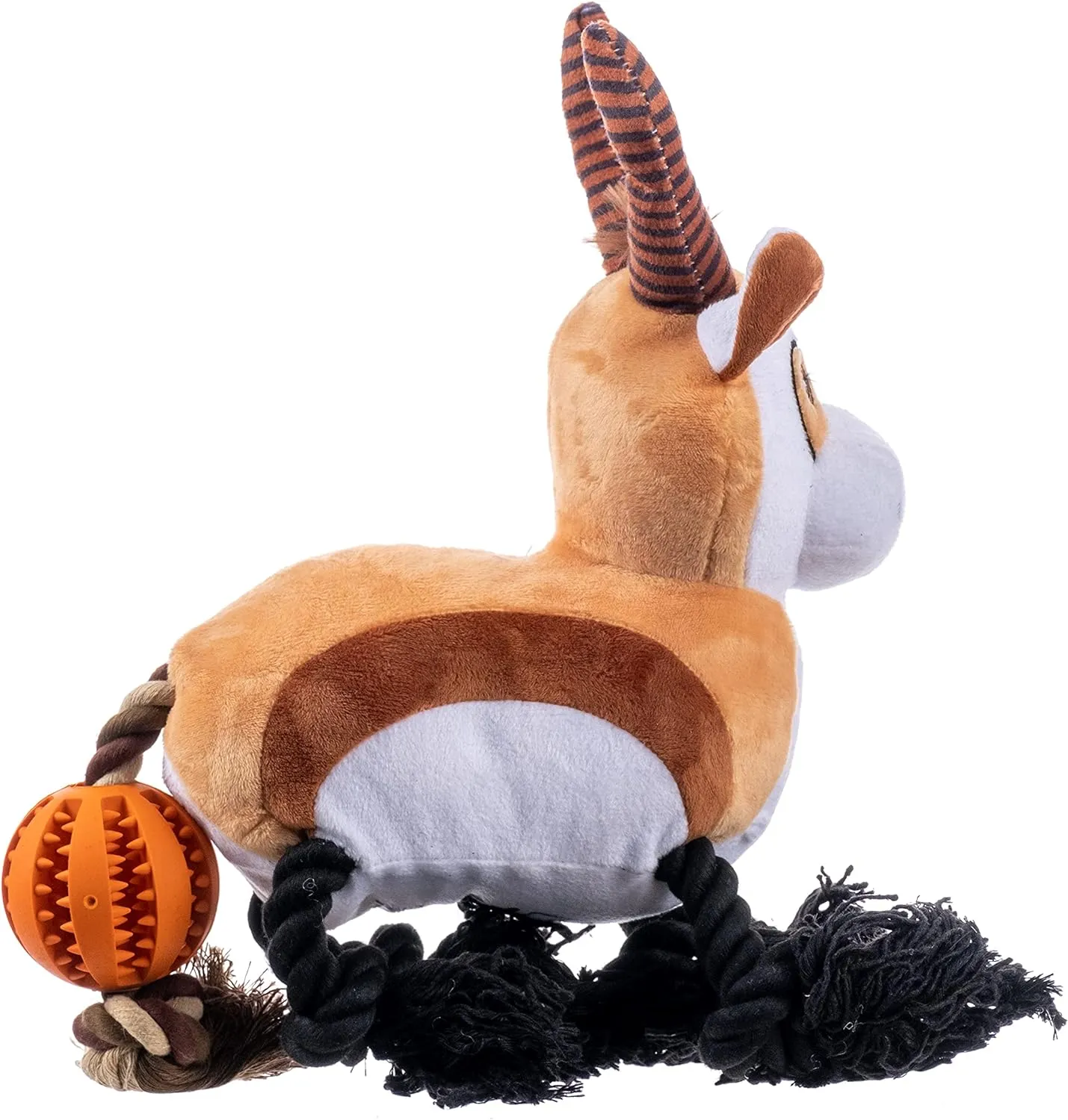 Pronk! Springbok Antelope 12 x 8 Inch Durable Soft Plush Squeaky Rope Dog Toy