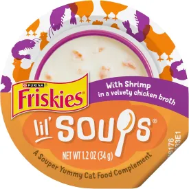 Purina Friskies Grain Free Lickable Cat Food Toppers Lil Soups With Shrimp in a Velvety Chicken Broth - (Pack of 8) 1.2 oz. Cups