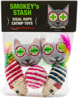 Smokey's Stash Catnip Filled Cat Toys with Sisal Mouse and Ball