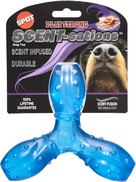 SPOT Play Strong Scent-sations Trident - Scent-Infused, Strong, Durable TPR Rubber, Heavy Duty Dog Toys for Aggressive Chewers up to 45lbs, Perfect for Puppies & Medium Breeds, 6in, Bacon Flavored