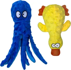 Squeaky Dog Toys for Small, Medium and Large Breeds - Tough, Durable and Soft Crinkle Plush Puppy Toys for Boredom (Octopus Ducky) 2pack