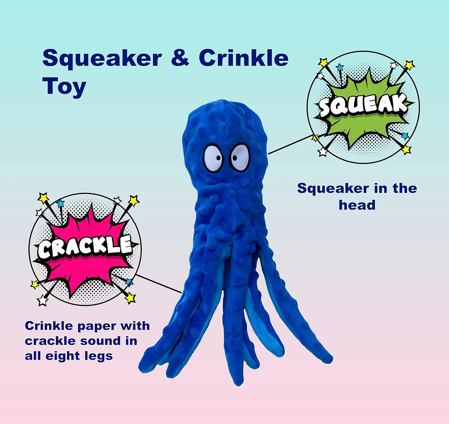 Squeaky Dog Toys for Small, Medium and Large Breeds - Tough, Durable and Soft Crinkle Plush Puppy Toys for Boredom (Octopus Ducky) 2pack