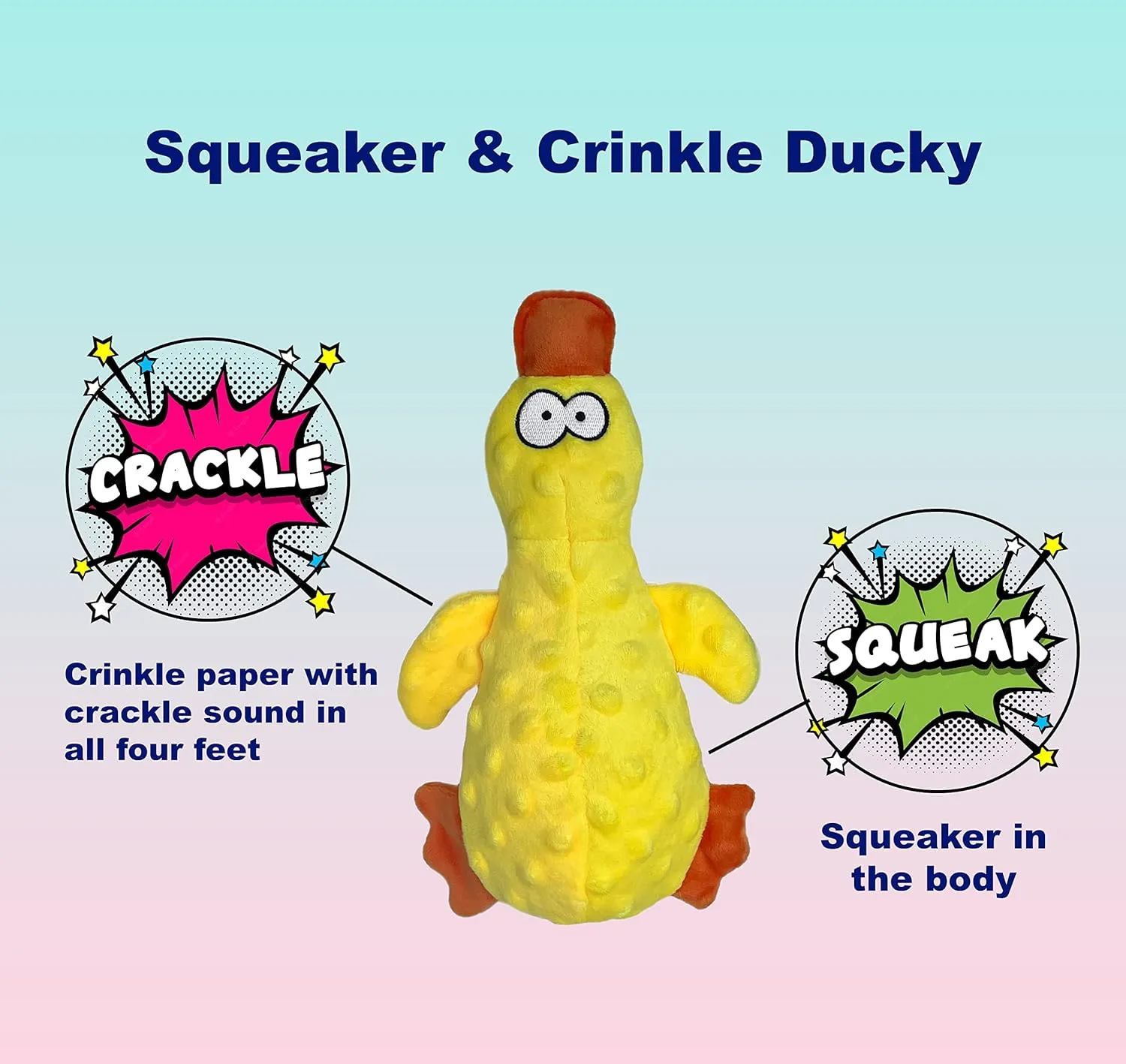 Squeaky Duck Dog Toy for Small, Medium and Large Dogs, Durable Interactive Dog Toys to Keep Them Busy, Soft Crinkle Plush Puppy Chew Toys Teething and Boredom (Mr. Ducky Yellow 1PC)