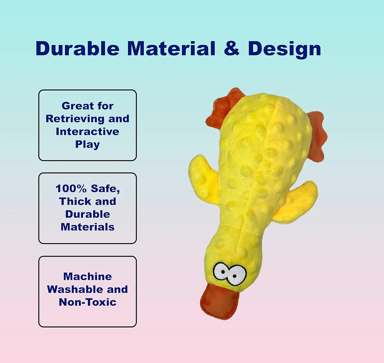 Squeaky Duck Dog Toy for Small, Medium and Large Dogs, Durable Interactive Dog Toys to Keep Them Busy, Soft Crinkle Plush Puppy Chew Toys Teething and Boredom (Mr. Ducky Yellow 1PC)