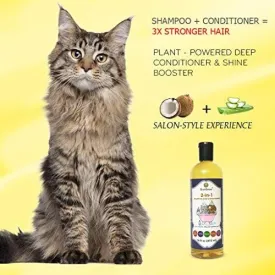 SunGrow Vet Trusted Pet Pet Shampoo Plus Conditioner for Cats/Dogs - 2-in-1 100% Organic, Medicinal - Essential Oil Extracts - Enriched with Aloe Vera/Coconut - 16 oz