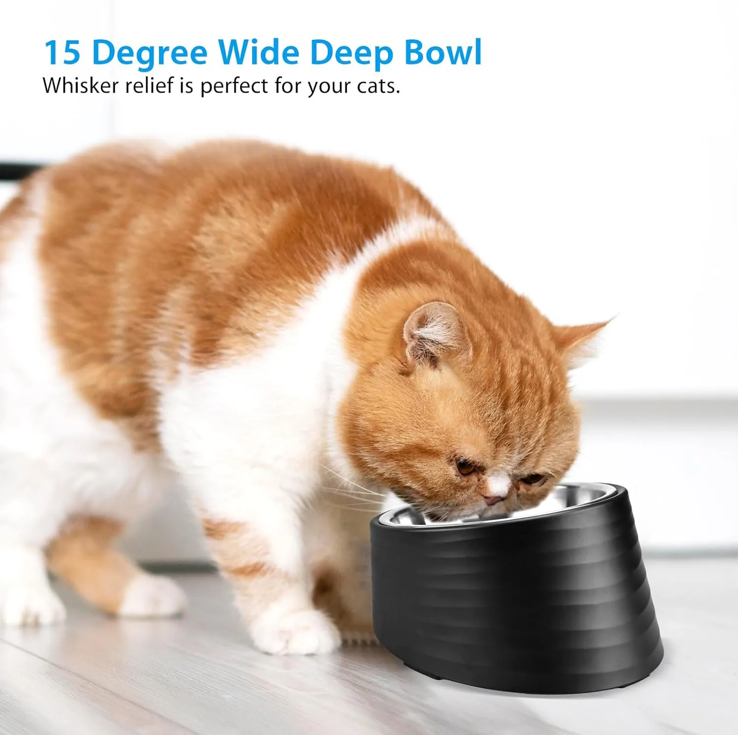 Tilted Angle Dog Bowl, 15 Slanted Stainless Steel Dog Cat Food Bowl, Non-Slip & Non-Spill Pet Feeder with Elevated Detachable Melamine Stand, Easy to Get Food Dish, Small 0.5 Cup Black