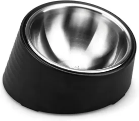 Tilted Angle Dog Bowl, 15 Slanted Stainless Steel Dog Cat Food Bowl, Non-Slip & Non-Spill Pet Feeder with Elevated Detachable Melamine Stand, Easy to Get Food Dish, Small 0.5 Cup Black