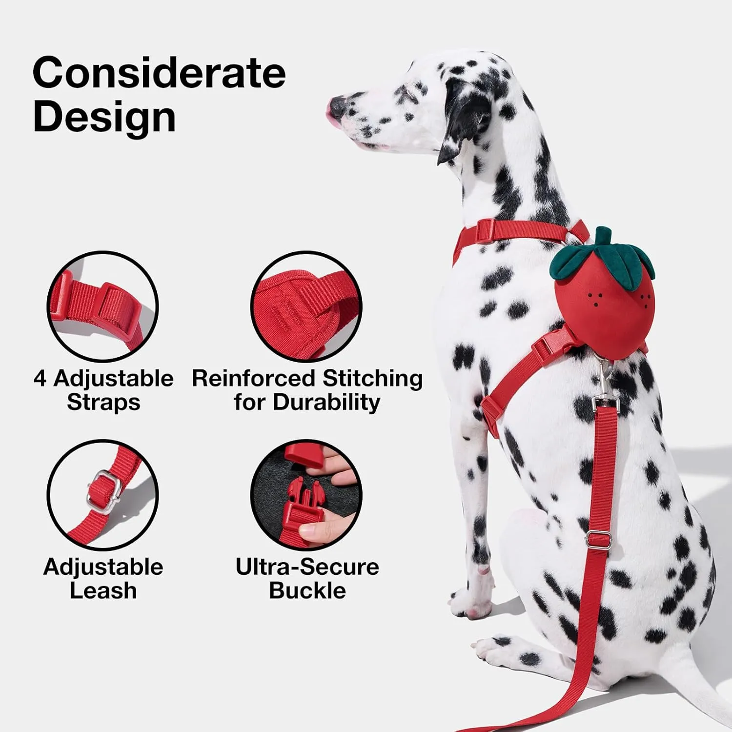 VETRESKA Strawberry Dog Harness and Leash Set, No Pull Dog Vest Harness for Medium Large Dogs, Walking and Training, Adjustable, Easy Control and Soft Padded Pet Harness and Backpack (S)