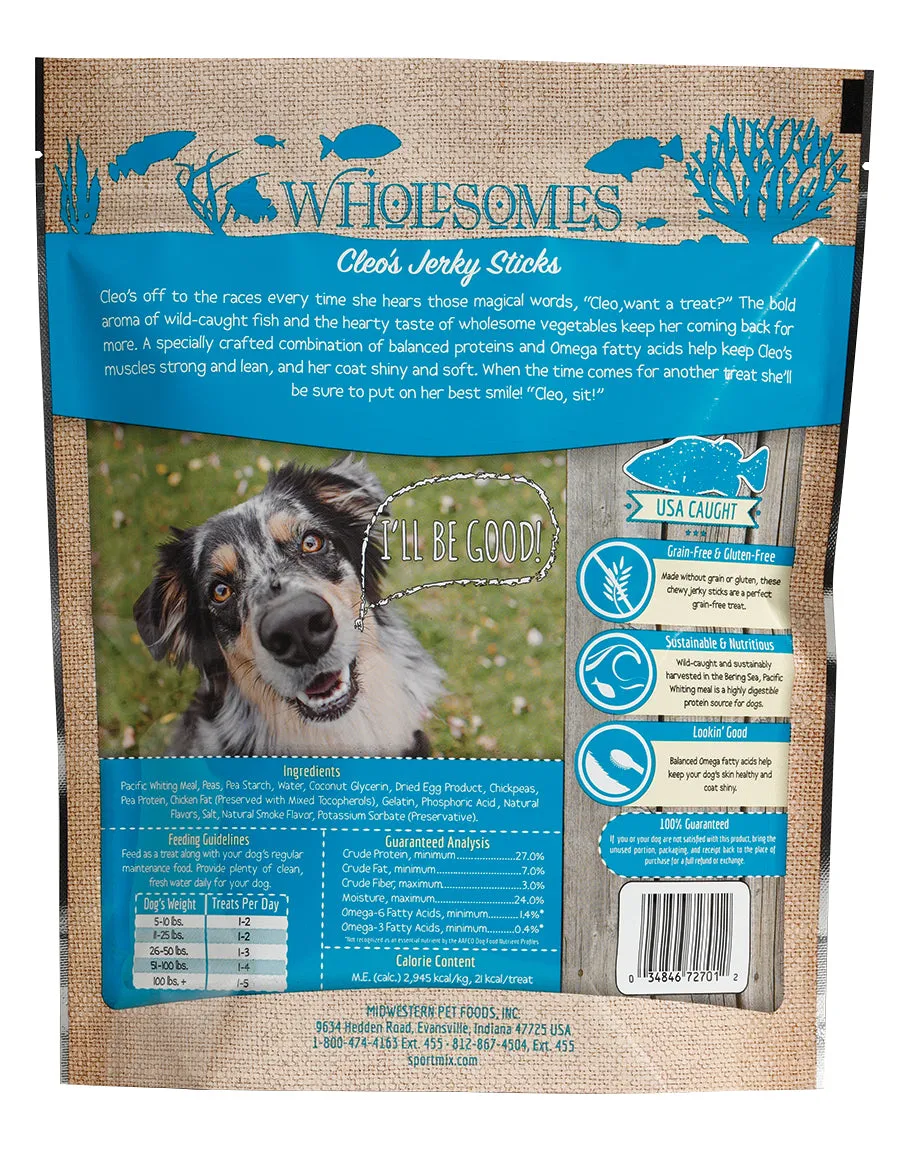 Wholesomes Cleo’s Jerky Sticks- Fish Dog Treats