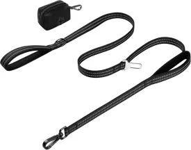 WINGOIN Tactical Dog Harness and Leash Set, Heavy Duty Dog Leash for Large Dogs, Training Pet Leash with Double Handles, Poop Bag Holder, Safety Buckle, 6FT Long Lead for Walking, Running